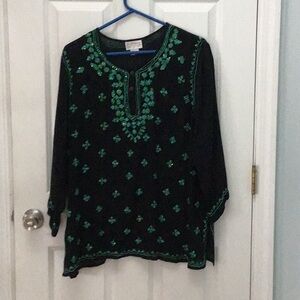 Black gauze sequin trim top